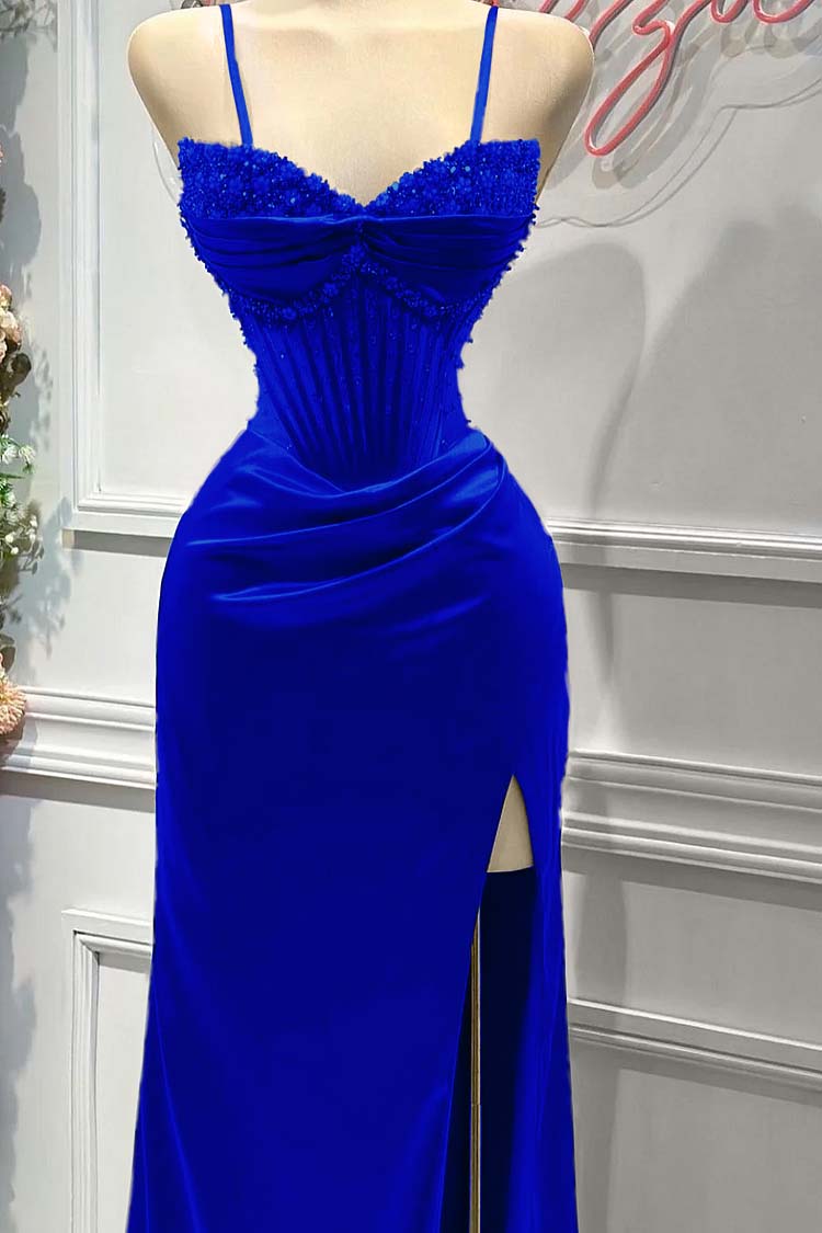 Sheath/Column Prom Dress Sleeveless Spaghetti Straps Beaded Evening Dress
