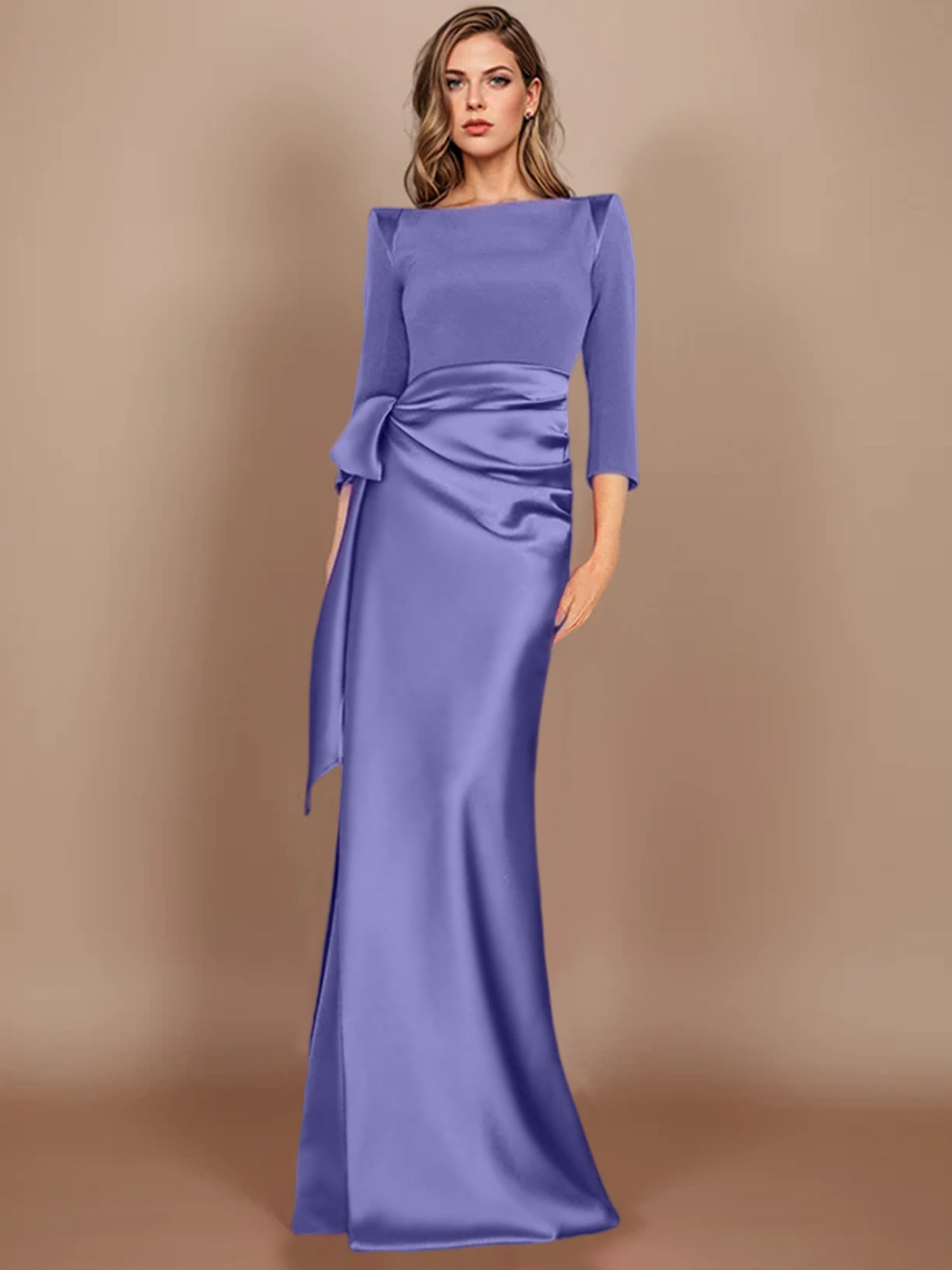 Sheath/Column Scoop 3/4 Length Sleeves Floor-Length Mother of the Bride Dresses with Bow
