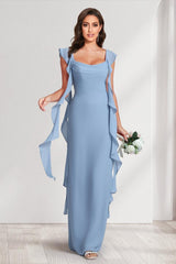 Sheath/Column Scoop Floor-Length Bridesmaid Dresses with Ruffle Straps