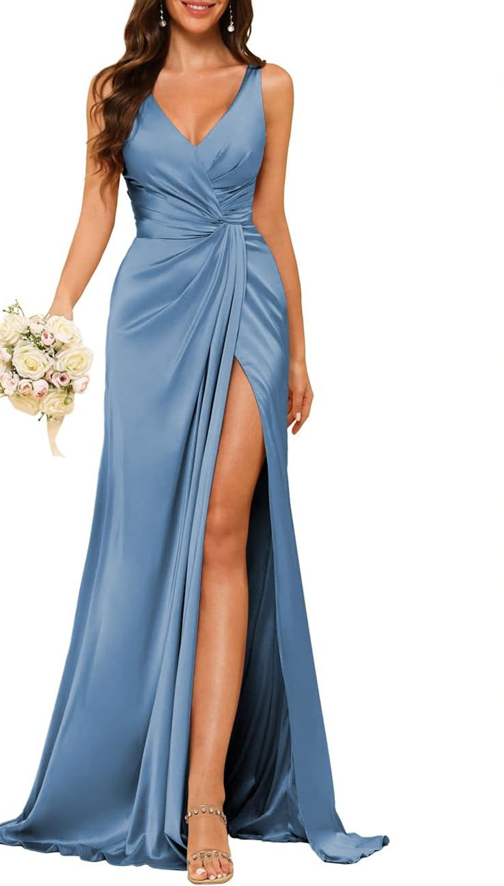 Sheath/Column V Neck Bridesmaid Dress with Slit
