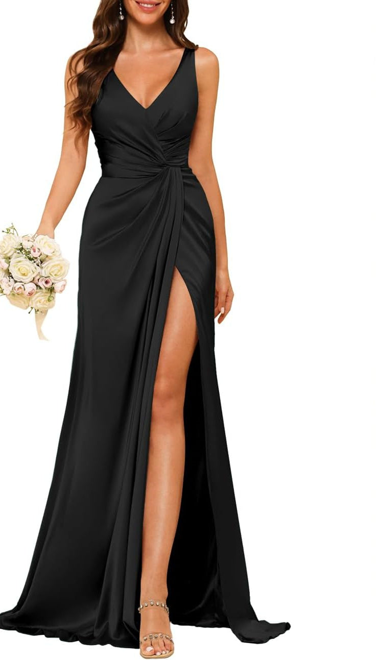 Sheath/Column V Neck Bridesmaid Dress with Slit