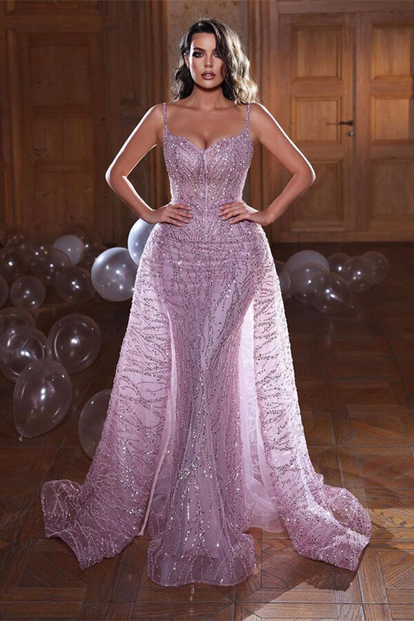 Shining Spaghetti Strap Mermaid Evening Dress Overskirt Sleeveless Online
