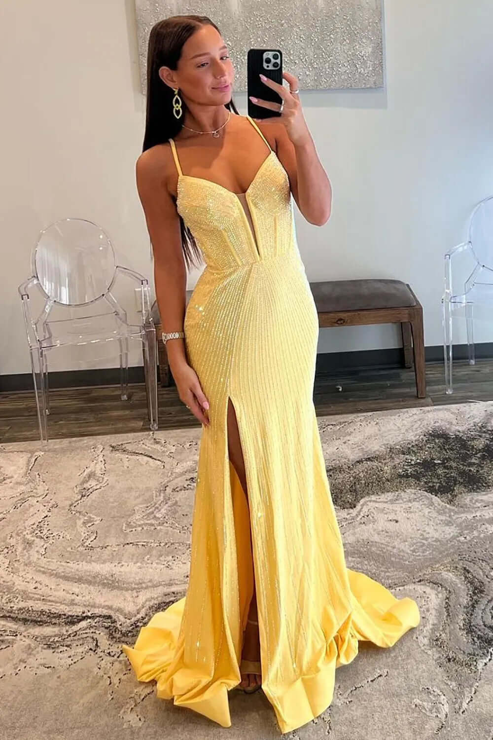 Red Prom Dress Beaded Corset Long Evening Dress with Slit