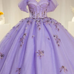 Shiny Purple Quinceanera Dress Ball Gown Colrorful Floral Appliques Lace Up Court Train Beading Sweet 16 Party Dress