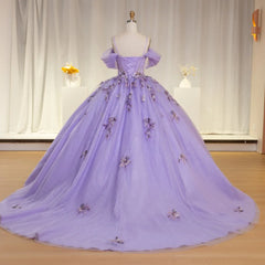 Shiny Purple Quinceanera Dress Ball Gown Colrorful Floral Appliques Lace Up Court Train Beading Sweet 16 Party Dress