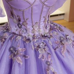 Shiny Purple Quinceanera Dress Ball Gown Colrorful Floral Appliques Lace Up Court Train Beading Sweet 16 Party Dress