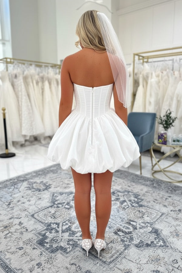 Short Satin Bubble Wedding Dress with Corset Bodice