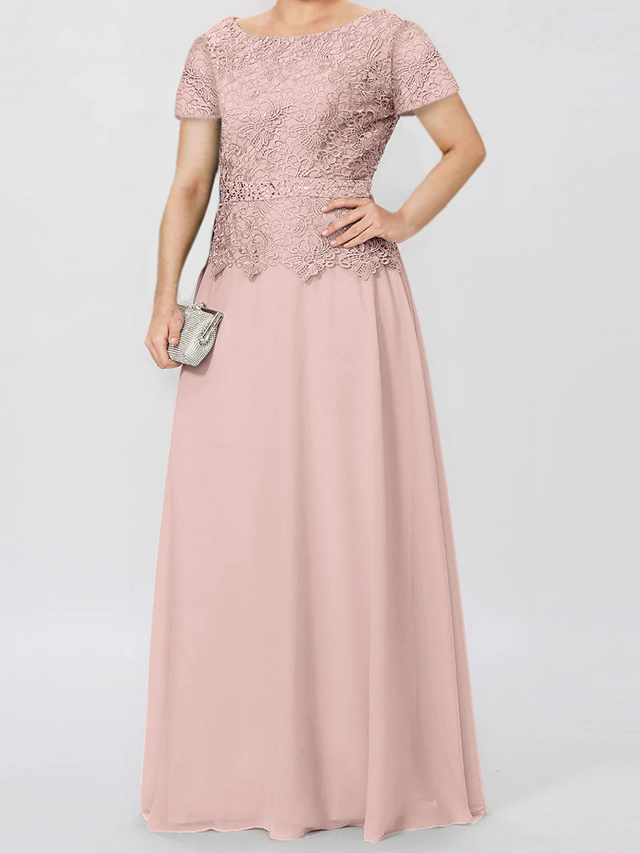 Short-Sleeve A-Line Princess Mother of the Bride Dress with Applique and Sequins