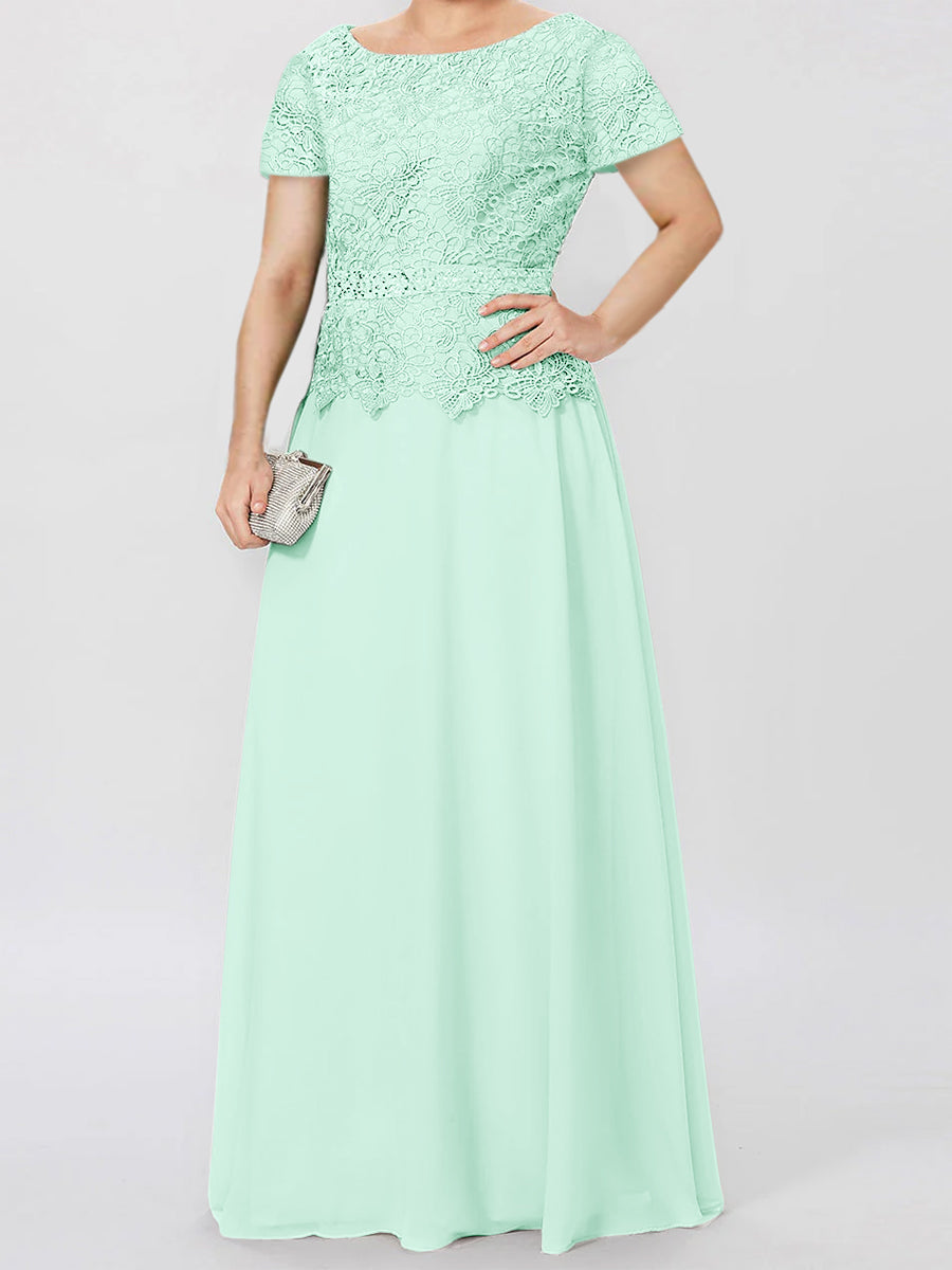 Short-Sleeve A-Line Princess Mother of the Bride Dress with Applique and Sequins