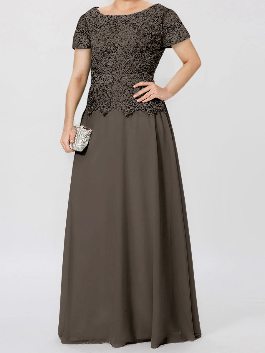 Short-Sleeve A-Line Princess Mother of the Bride Dress with Applique and Sequins