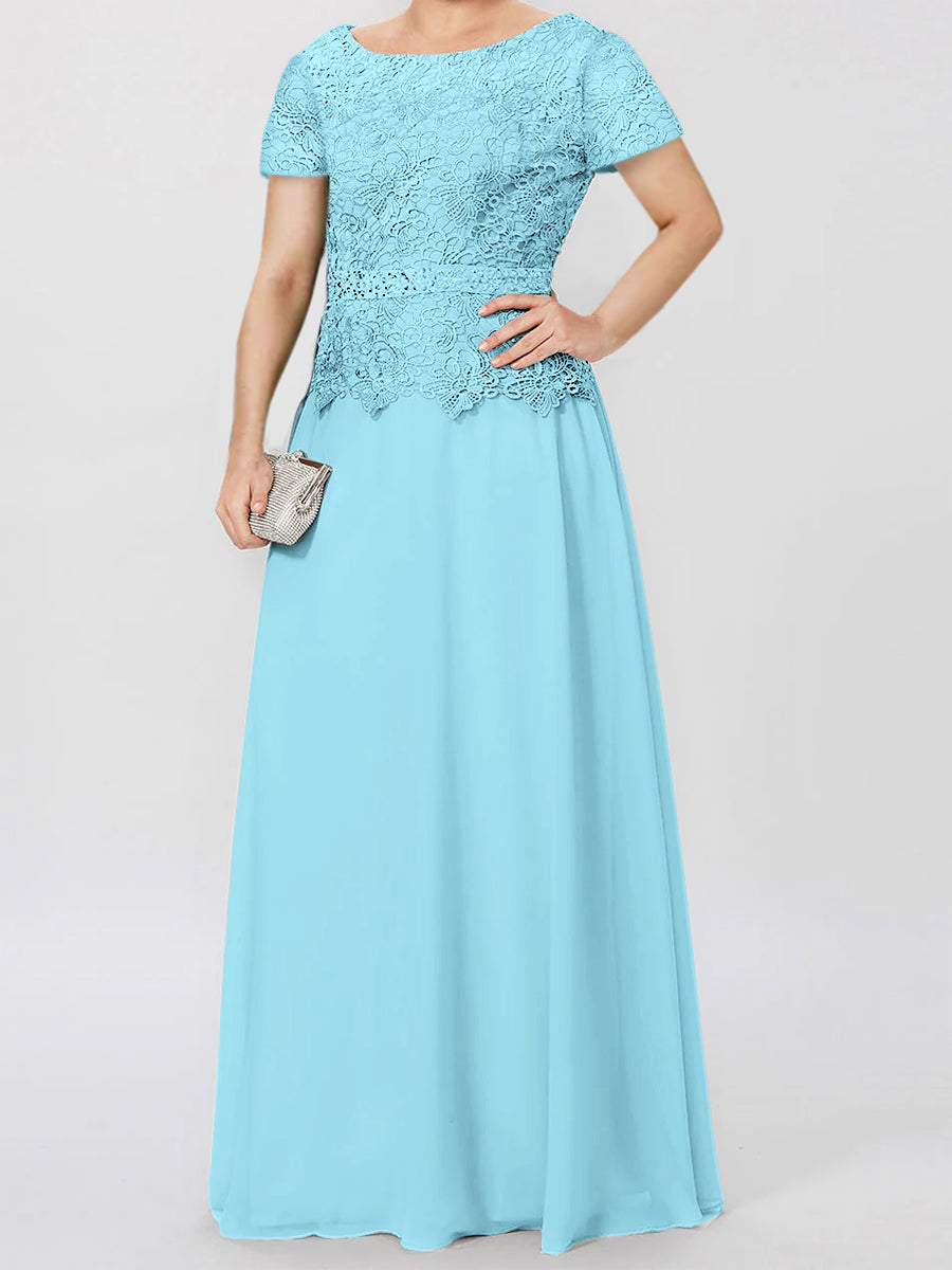 Short-Sleeve A-Line Princess Mother of the Bride Dress with Applique and Sequins