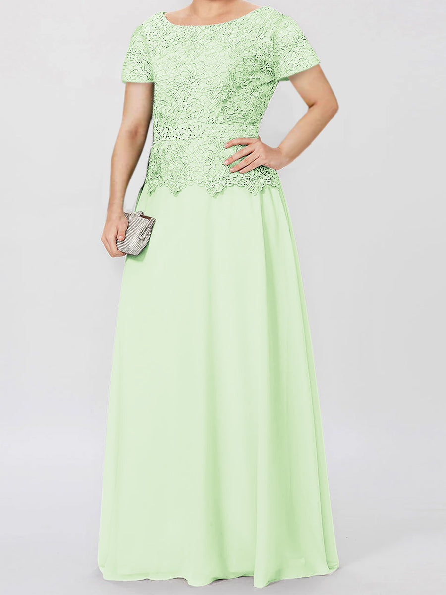 Short-Sleeve A-Line Princess Mother of the Bride Dress with Applique and Sequins