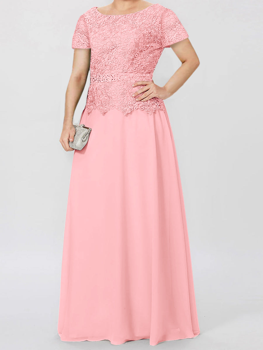 Short-Sleeve A-Line Princess Mother of the Bride Dress with Applique and Sequins