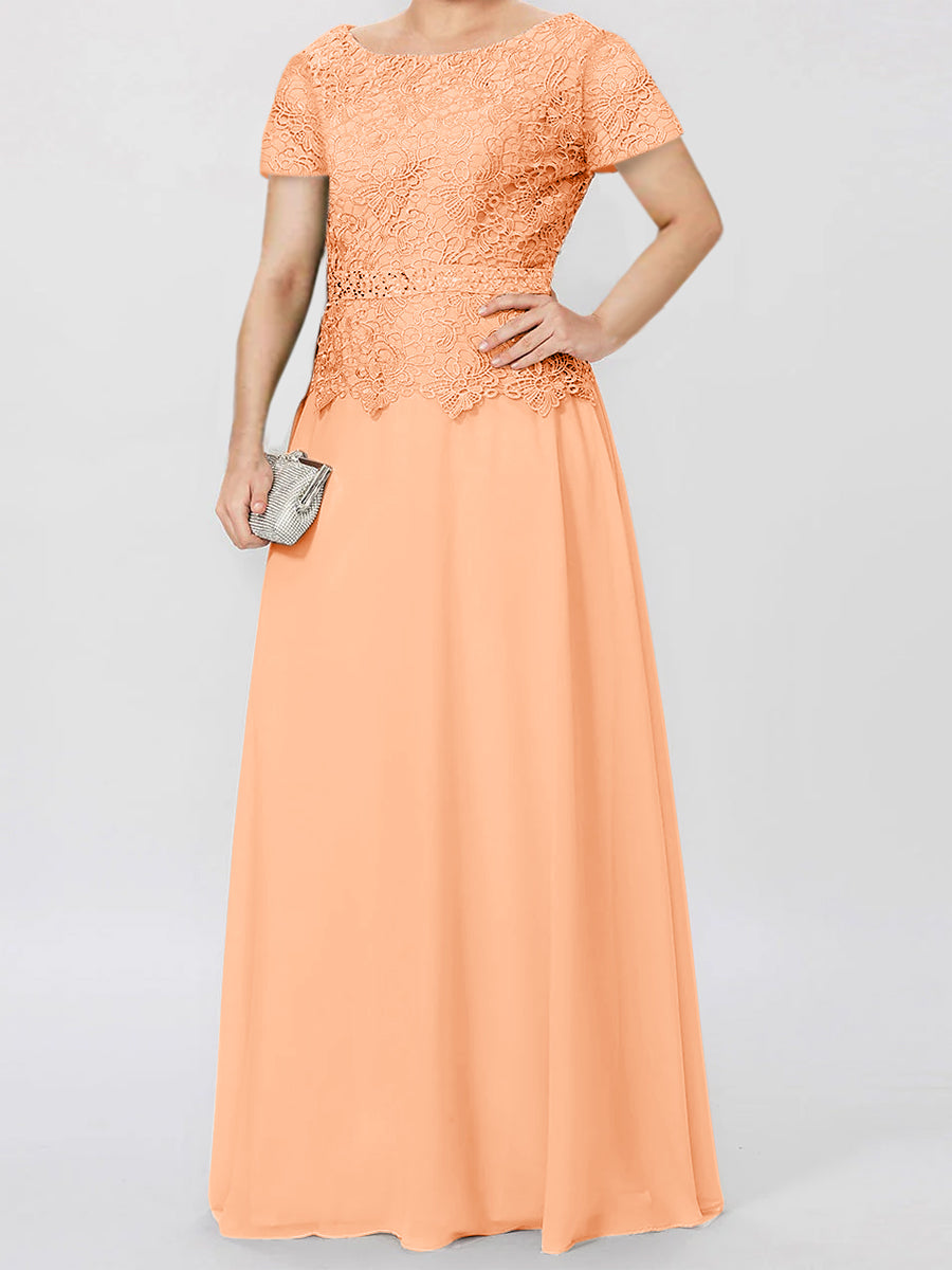 Short-Sleeve A-Line Princess Mother of the Bride Dress with Applique and Sequins