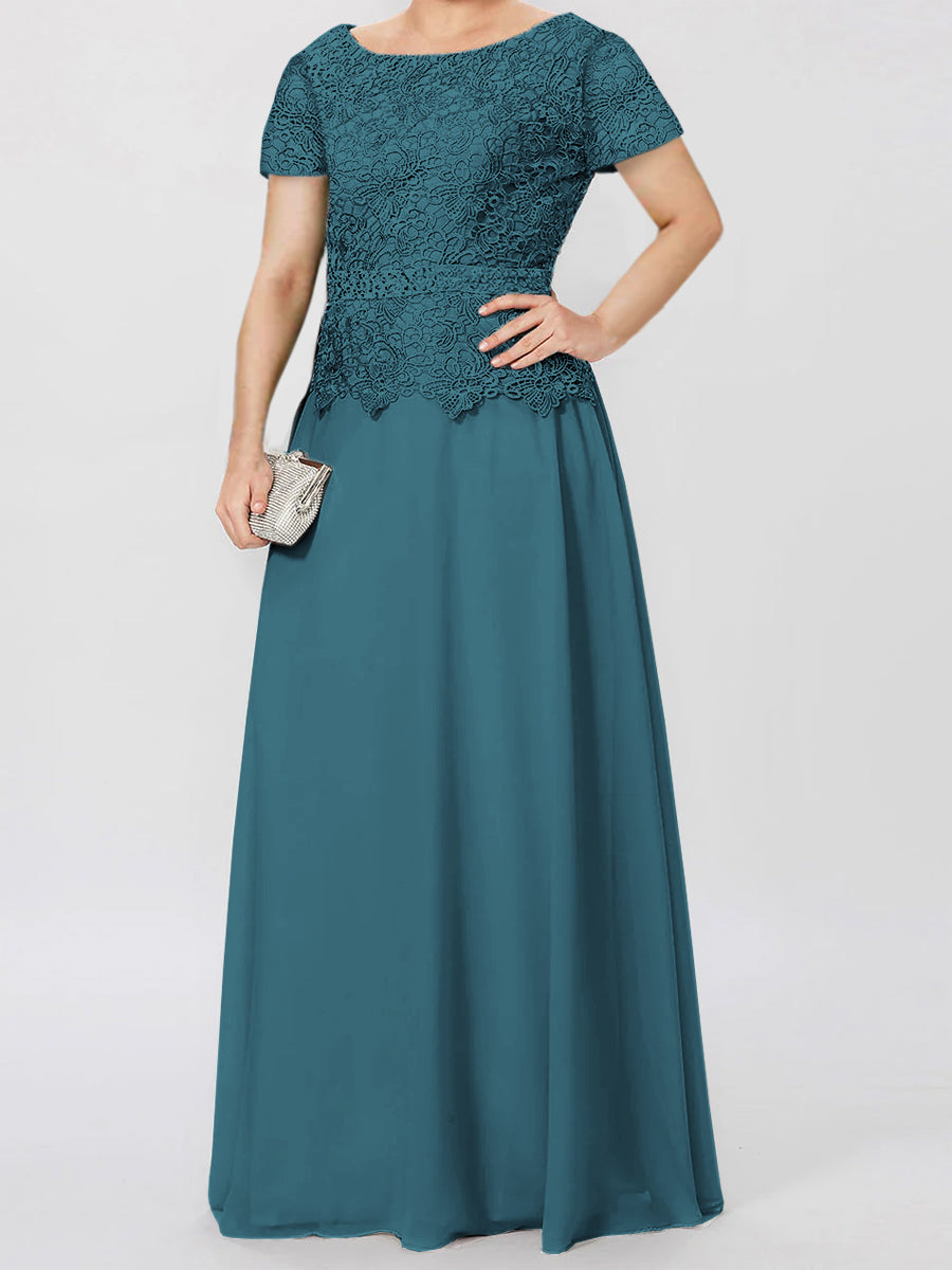 Short-Sleeve A-Line Princess Mother of the Bride Dress with Applique and Sequins