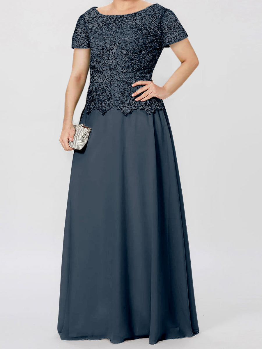Short-Sleeve A-Line Princess Mother of the Bride Dress with Applique and Sequins