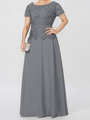 Short-Sleeve A-Line Princess Mother of the Bride Dress with Applique and Sequins