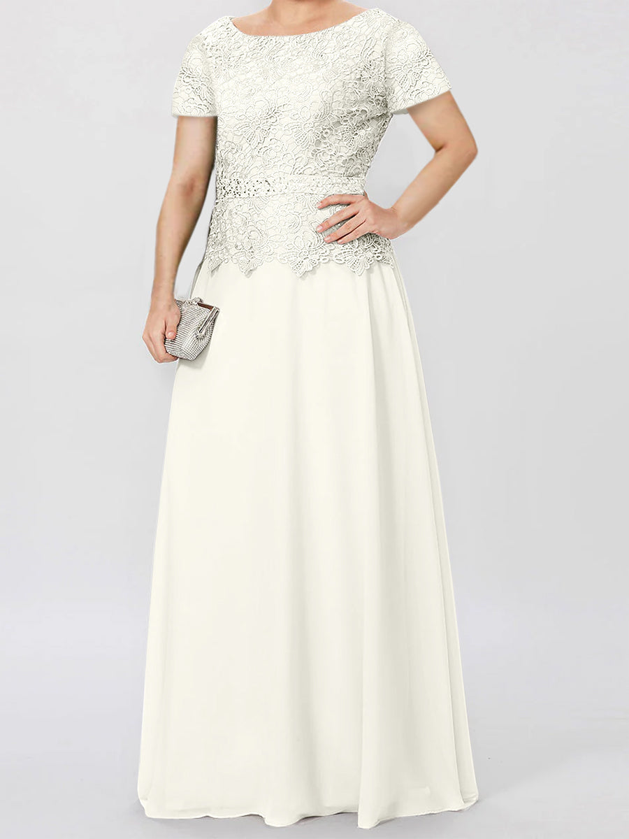 Short-Sleeve A-Line Princess Mother of the Bride Dress with Applique and Sequins