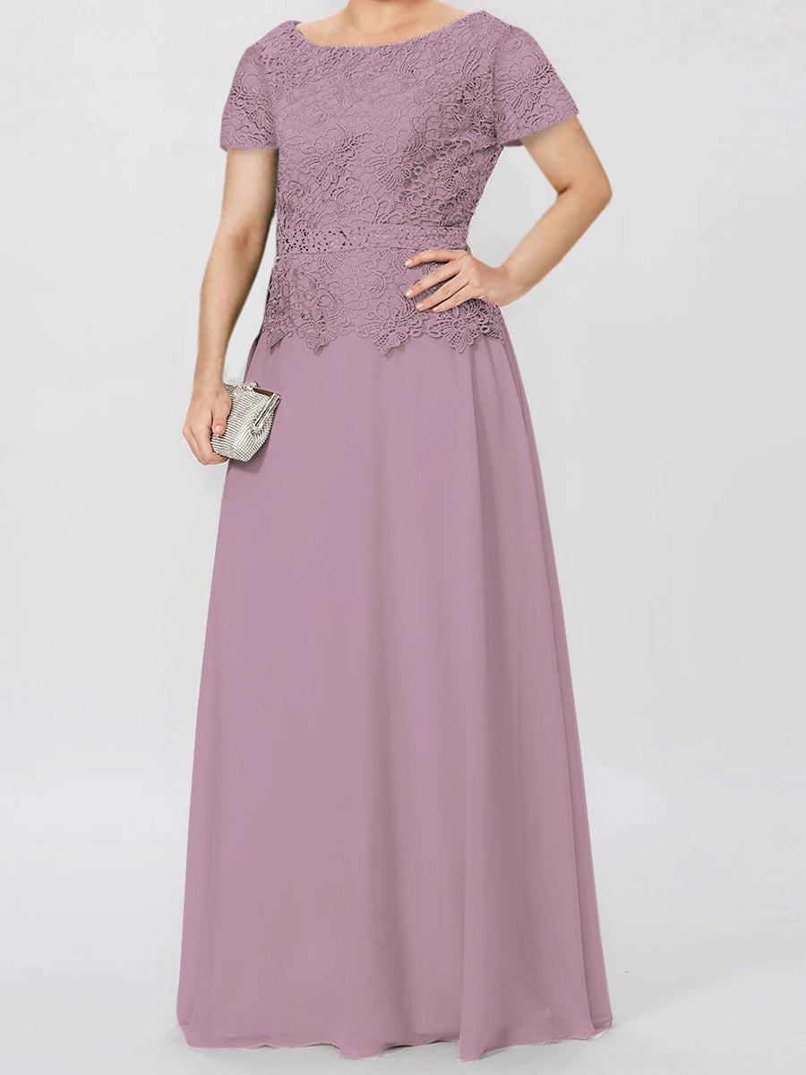 Short-Sleeve A-Line Princess Mother of the Bride Dress with Applique and Sequins