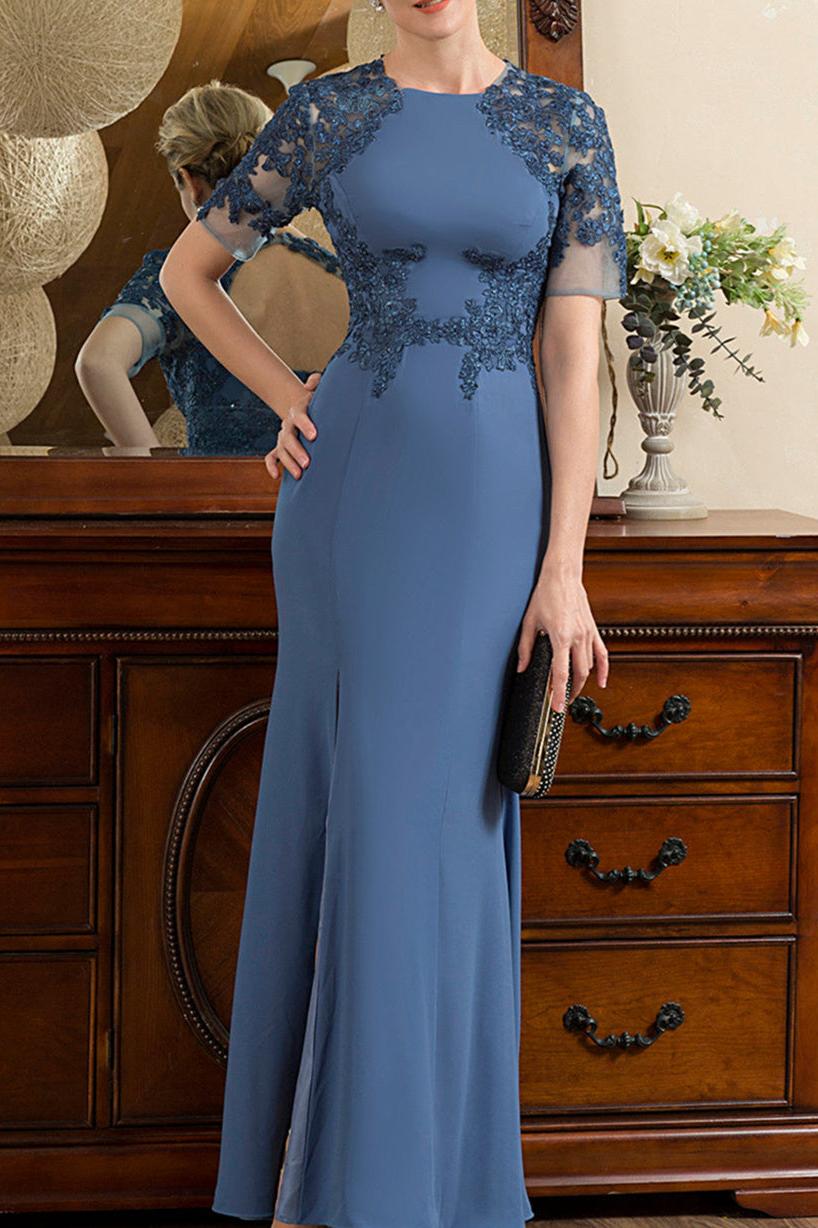 Short Sleeve Ankle-Length Trumpet/Mermaid Mother of the Bride Dress with Slit