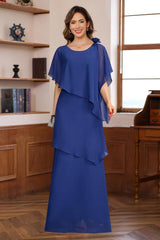 Short-Sleeve Floor-Length A-Line Princess Mother of the Bride Dress with Ruffles and Flowers
