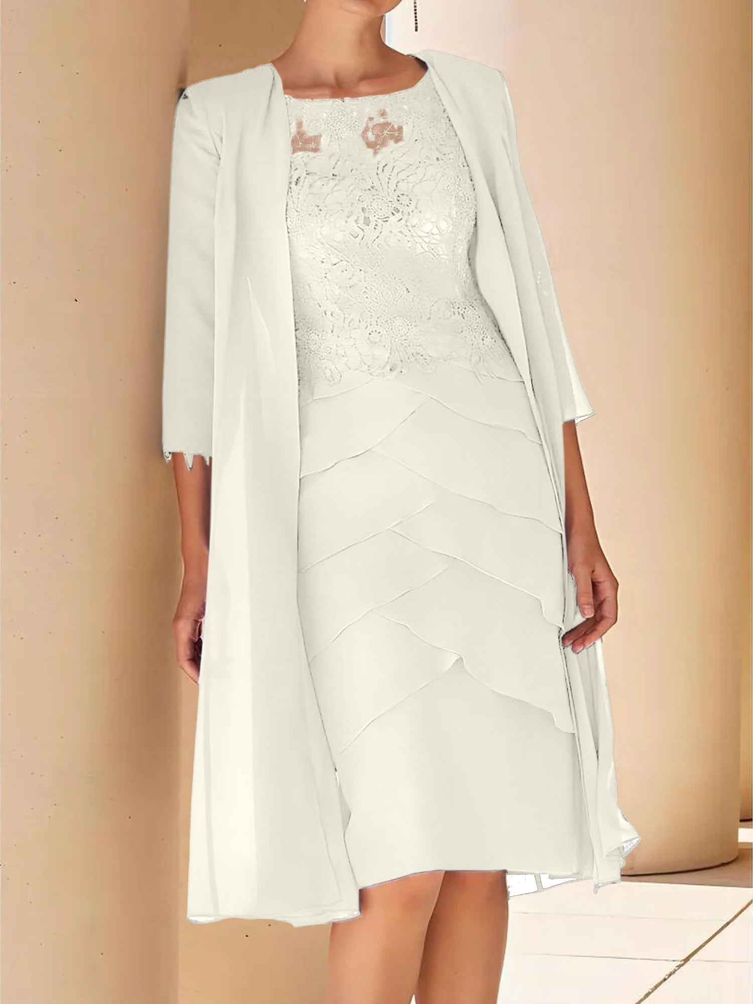 Short Sleeve Knee-Length Lace Sheath Dress for the Mother of the Bride