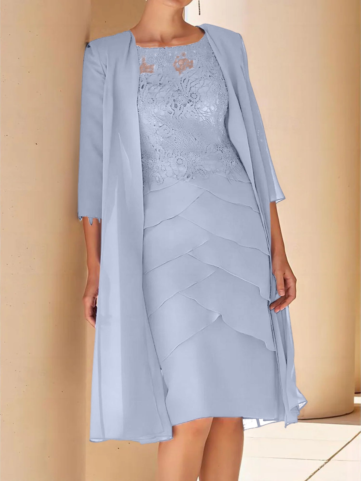 Short Sleeve Knee-Length Lace Sheath Dress for the Mother of the Bride