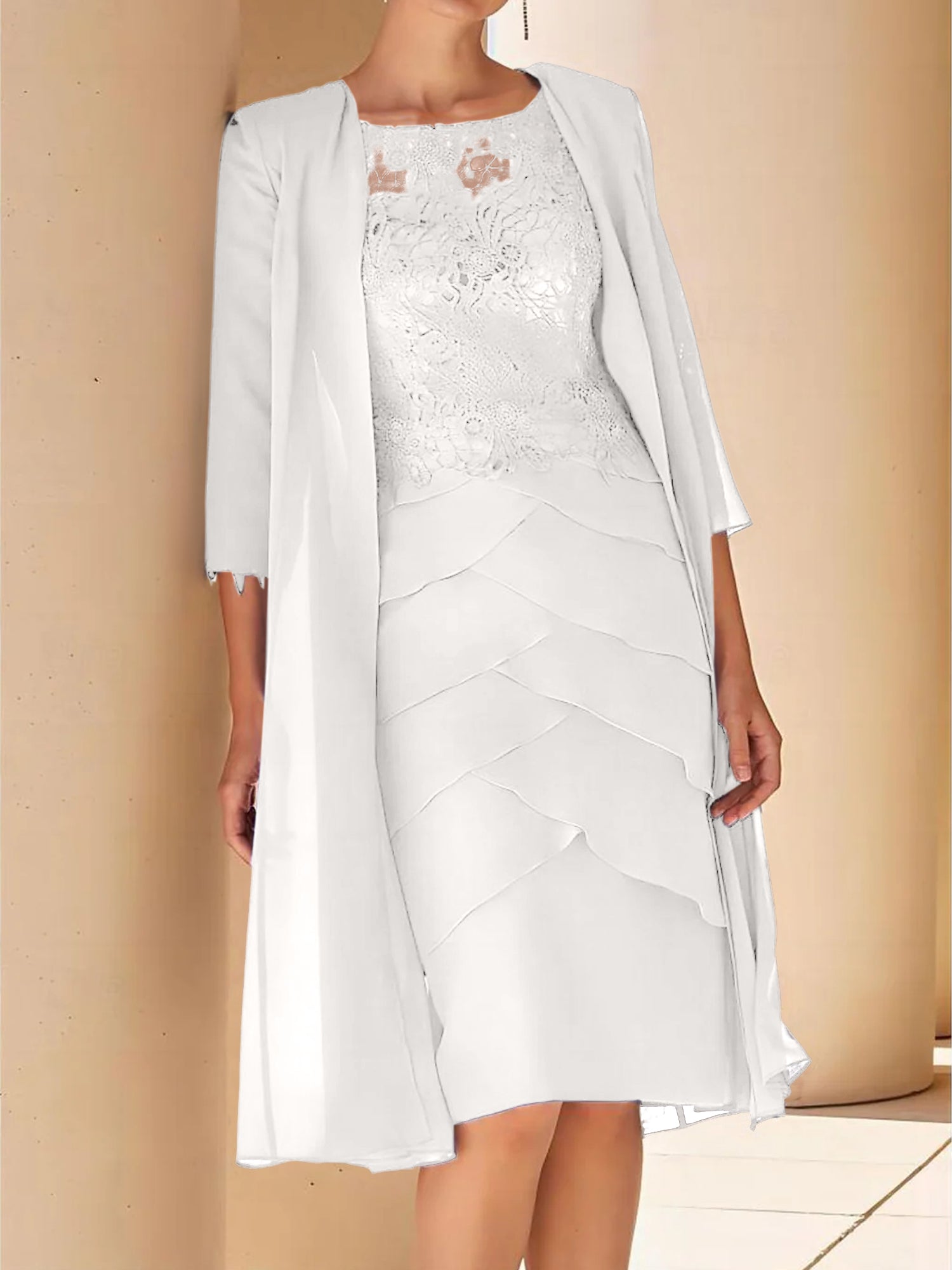 Short Sleeve Knee-Length Lace Sheath Dress for the Mother of the Bride