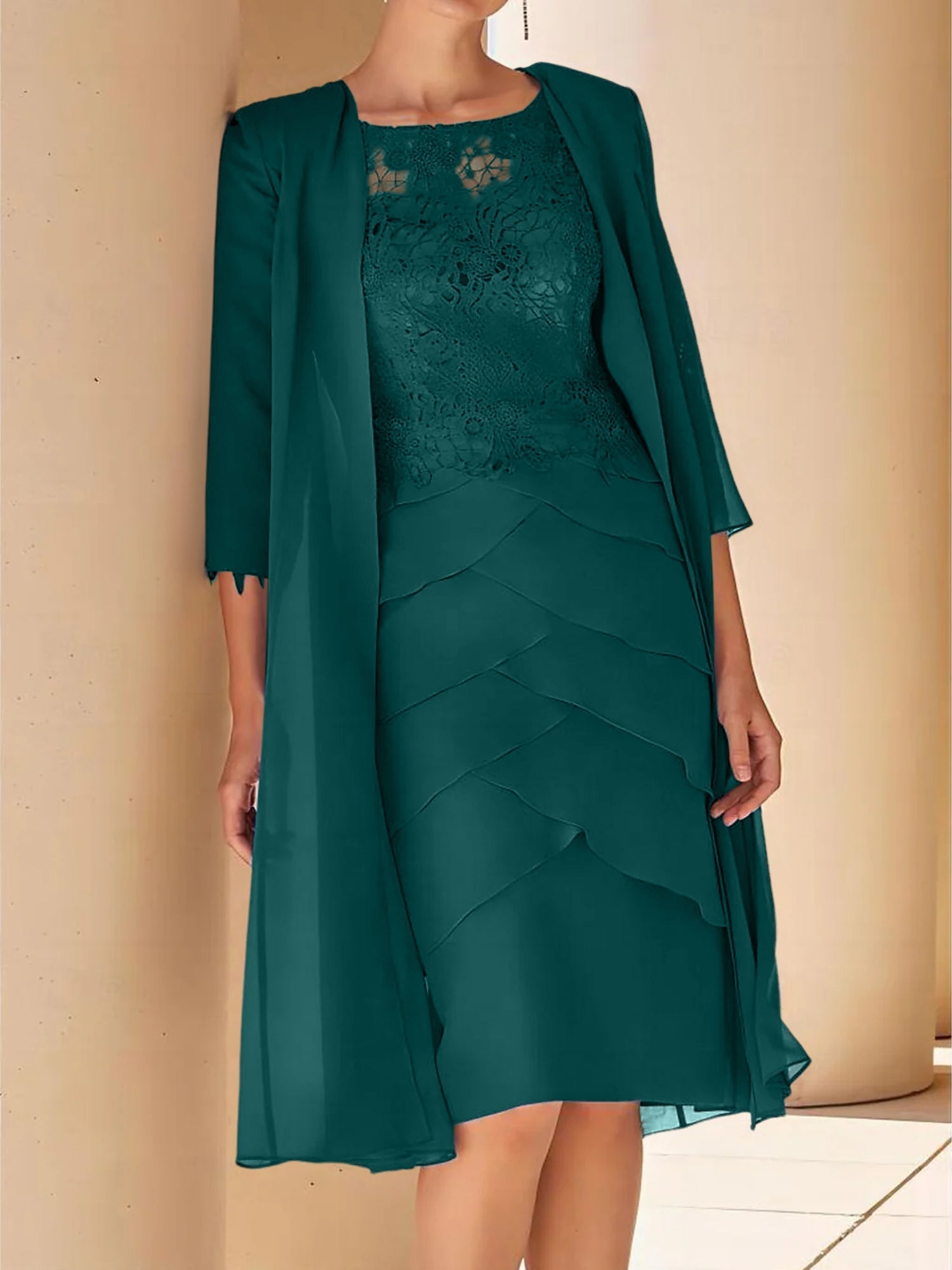 Short Sleeve Knee-Length Lace Sheath Dress for the Mother of the Bride