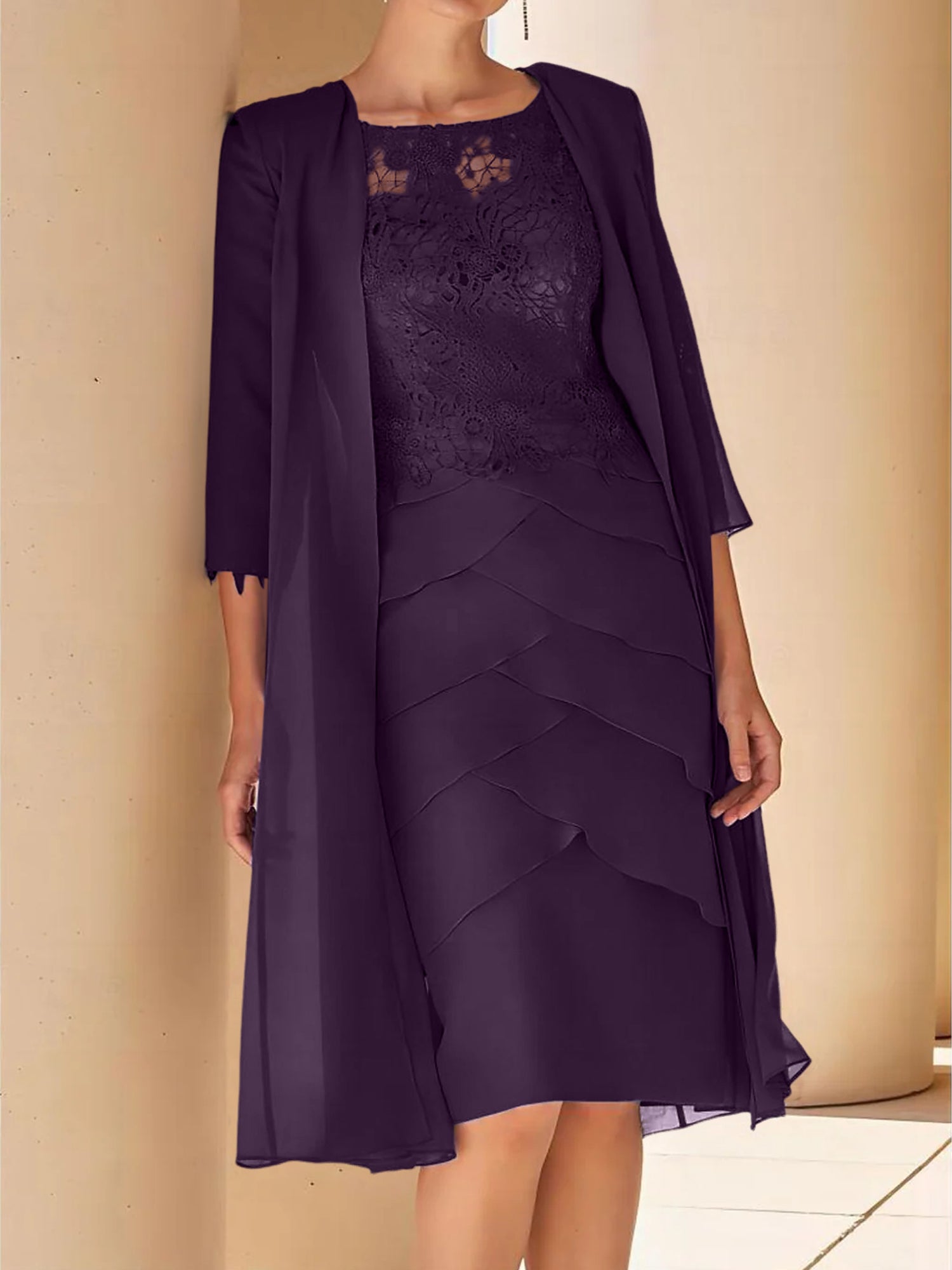 Short Sleeve Knee-Length Lace Sheath Dress for the Mother of the Bride