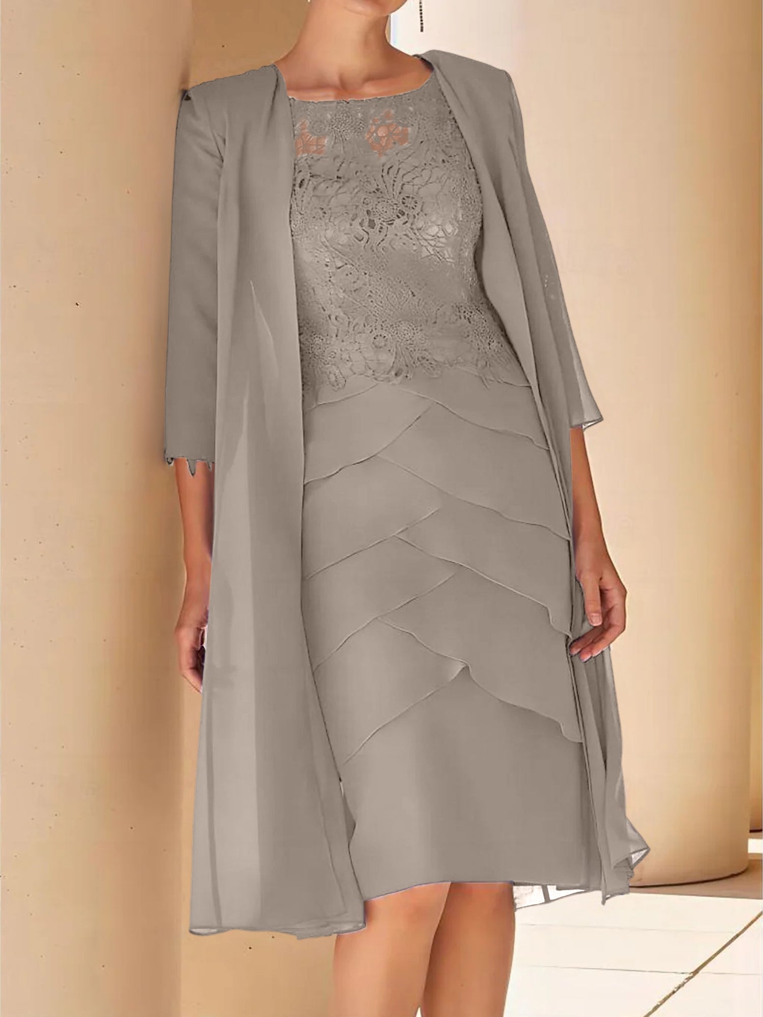 Short Sleeve Knee-Length Lace Sheath Dress for the Mother of the Bride