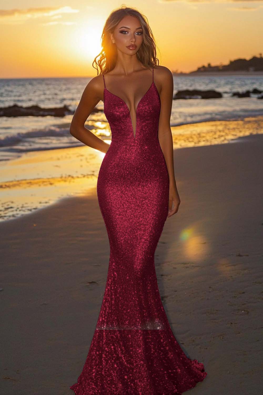 Dreamyannie Silver Glitter Mermaid Backless Long Prom Dress With Deep V Neck Formal Evening Gown