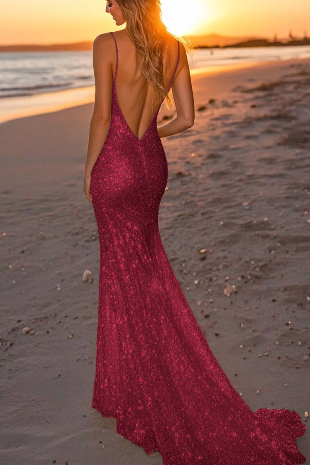 Dreamyannie Silver Glitter Mermaid Backless Long Prom Dress With Deep V Neck Formal Evening Gown