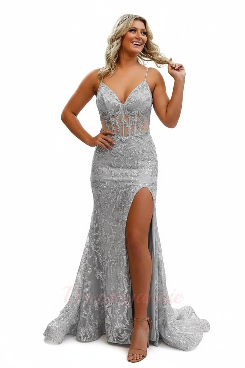 Orange Prom Dress Spaghetti Straps Mermaid Evening Dress