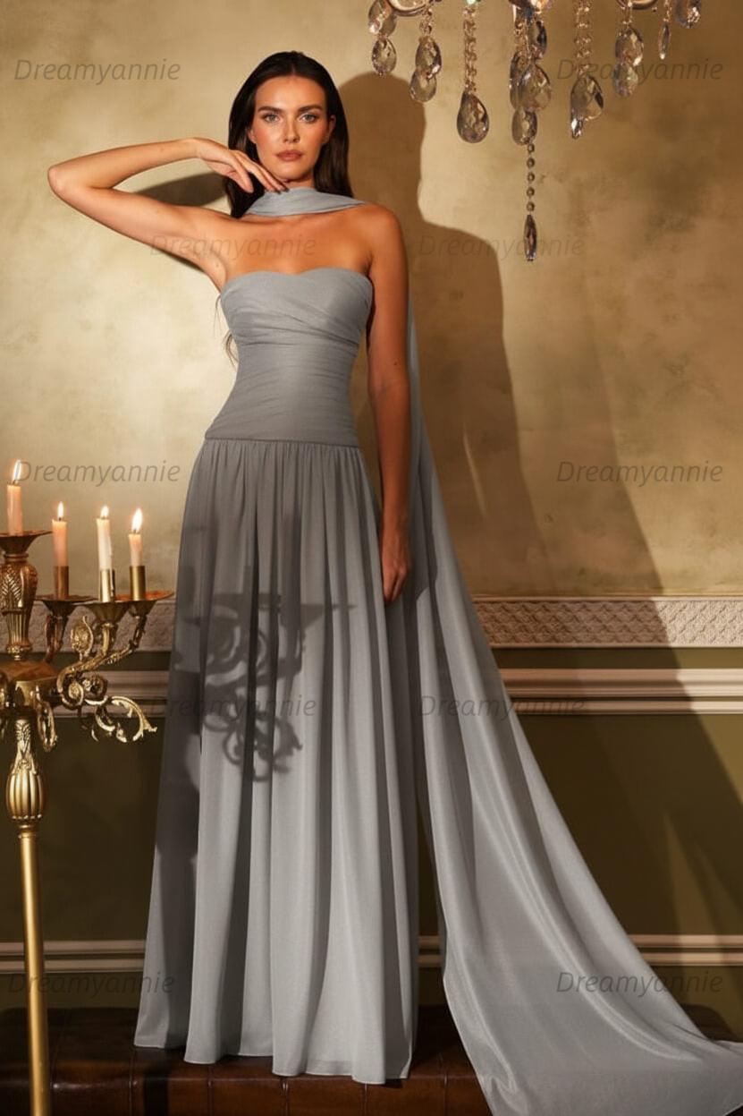 Orange A Line Prom Dress Sleeveless Strapless Evening Dress