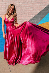 Simple A Line Spaghetti Straps Burgundy Long Evening Dress with Criss Cross Back