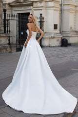 Simple Strapless White A Line Zipper Up A Line Princess Beach Wedding Dress
