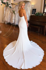 Simple White Boho Mermaid Long Sleeveless Beach Wedding Dress