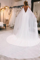 Simple White Watteau Train Boho Long Mermaid Beach Wedding Dress