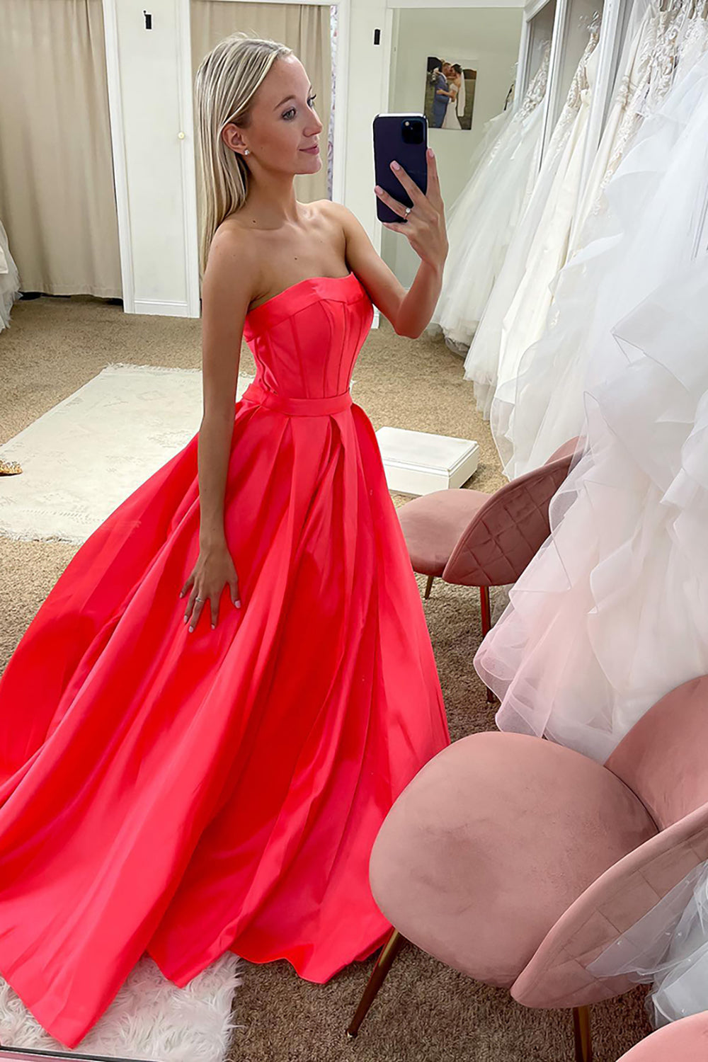 Simply Coral Prom Dress Sweetheart A Line Satin Formal Dress