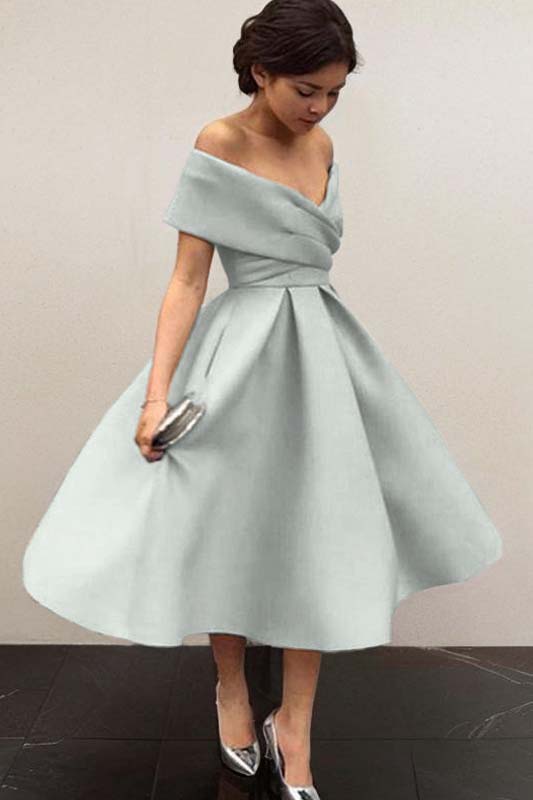 Sky Blue Graduation Dress Off the Shoulder Sleeveless A Line Short Cocktail Dress