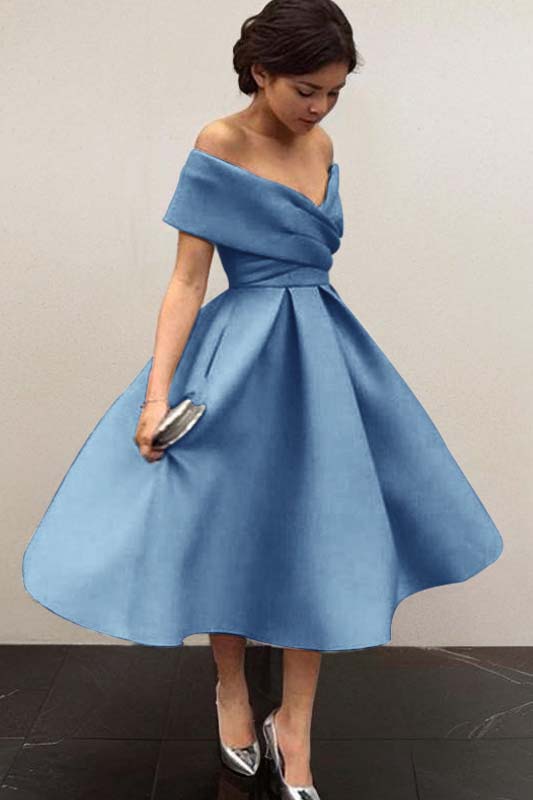 Sky Blue Graduation Dress Off the Shoulder Sleeveless A Line Short Cocktail Dress