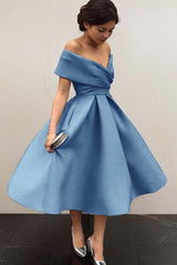 Sky Blue Graduation Dress Off the Shoulder Sleeveless A Line Short Cocktail Dress