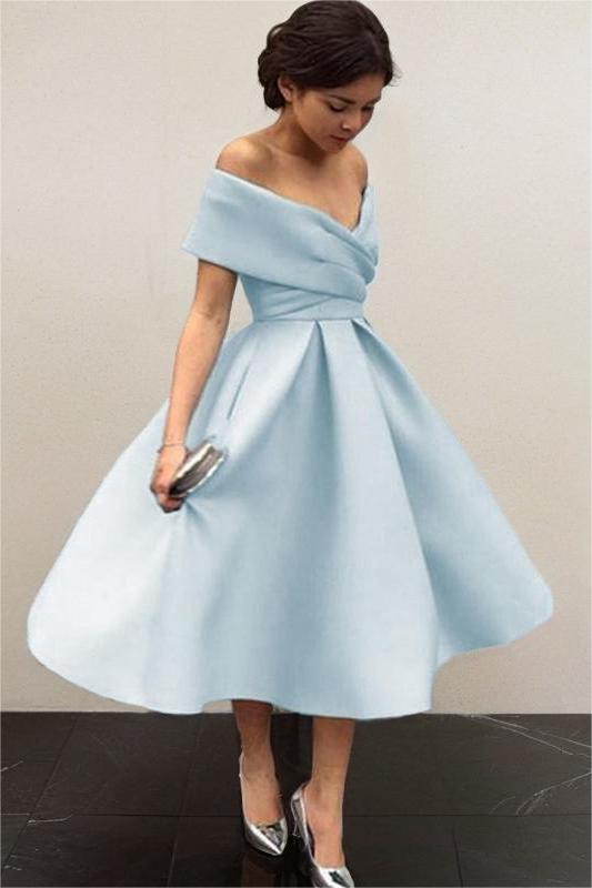 Sky Blue Graduation Dress Off the Shoulder Sleeveless A Line Short Cocktail Dress