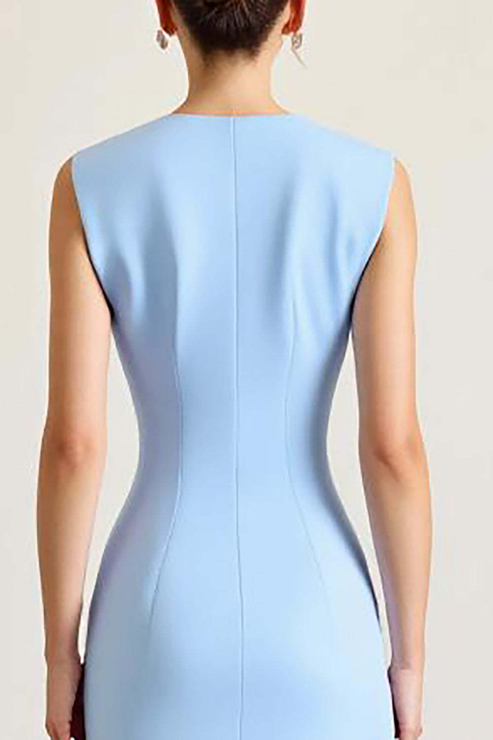 Sky Blue Wedding Guest Dress Satin Boat Neck Long Sheath Evening Dress With Slit