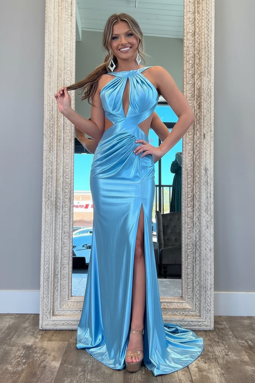 Stylish Fuchsia Metallic Mermaid Prom Dress With Slit And Open Back Formal Evening Gown