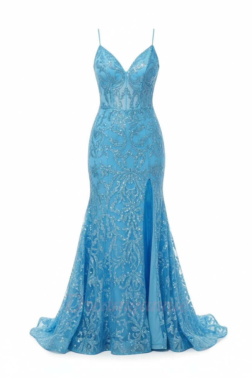 Orange Prom Dress Spaghetti Straps Mermaid Evening Dress