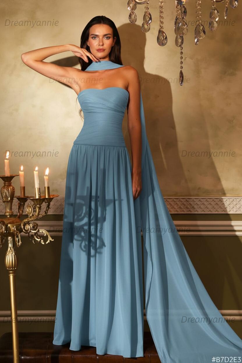 Orange A Line Prom Dress Sleeveless Strapless Evening Dress
