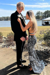 Sleek Black 2-Piece Shawl Lapel Prom Graduation Suit for Men