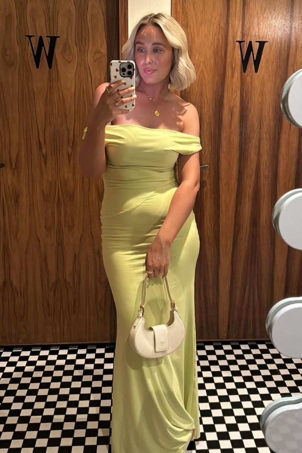 Sleek Pastel Yellow Off-Shoulder Mermaid Silhouette Prom Dress Formal Evening Gown